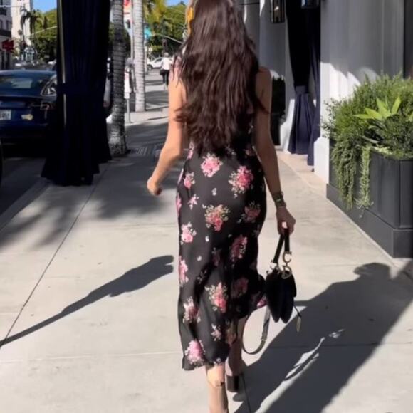 Zara Black Floral Satin Effect Midi / Maxi Slip Dress Spaghetti Straps Large - Picture 2 of 11